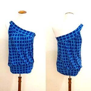 New York & Company Blue One-Shoulder Top